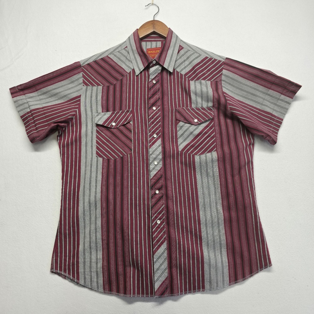 Vintage Rustler X-Long Tails Men's Short Sleeve Pearl Snap Western Shirt Size L